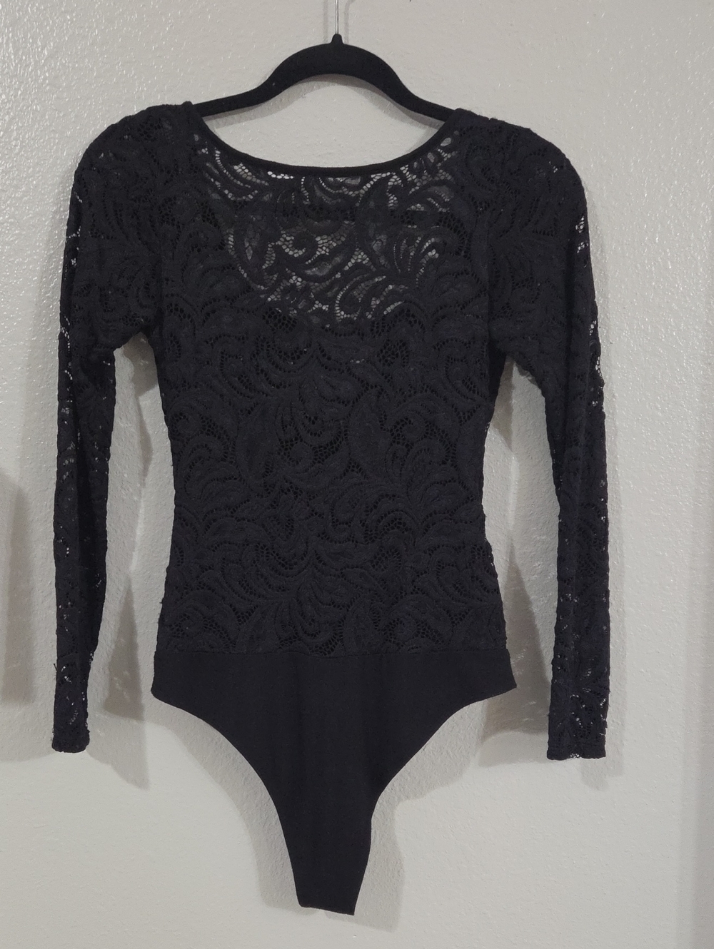 Donna Karan New York Black Lace Long Sleeve Bodysuit